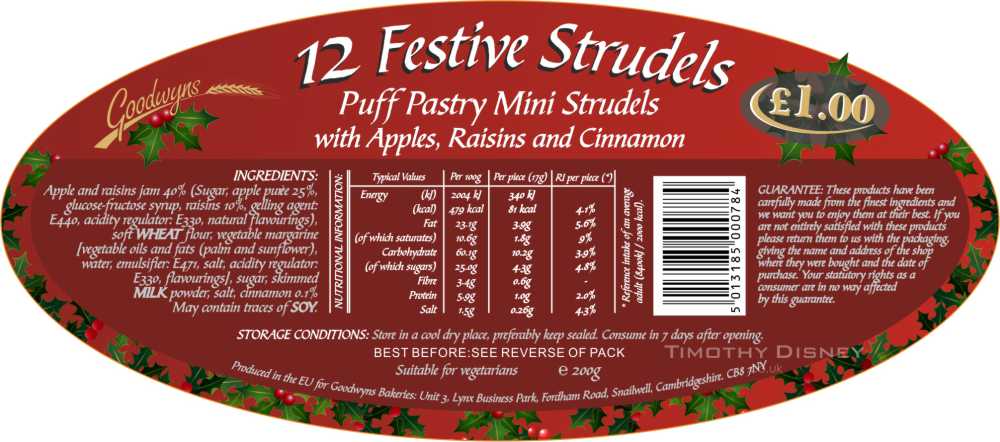 Goownyns Festive Strudels Label Design