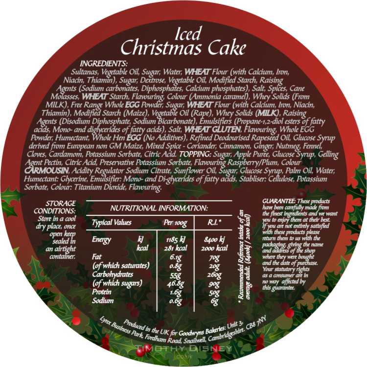 Goownyns Iced Christmas Cake (Rear) Label Design